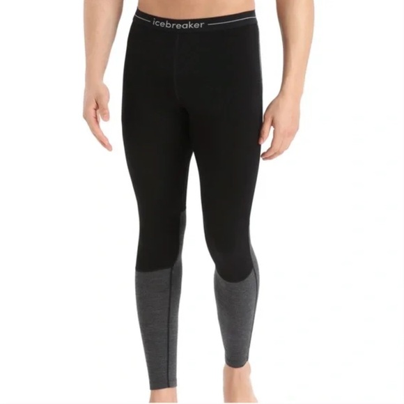 153. Icebreaker Men's 200 Zoneknit Leggings Black/Jet Heather Gray NWT - Picture 1 of 5